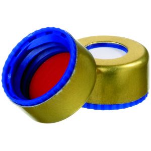 CAP AVCS™ SCREW 9MM BLUE/GOLD PP WHITE SILICONE / RED PTFE SEPTA MAGNETIC 1.0MM 100/PACK